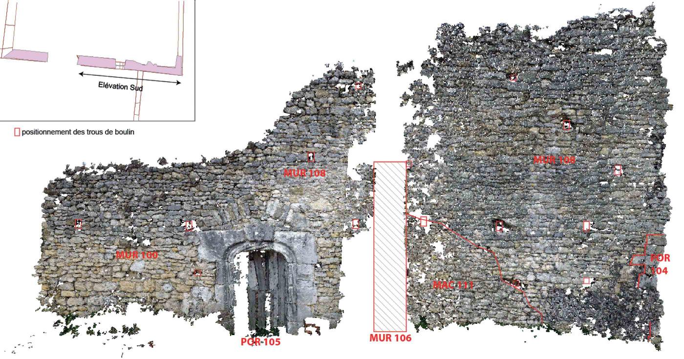 Relevé photographique d'un mur retravaillé par ordinateur afin de pouvoir l'étudier précisément