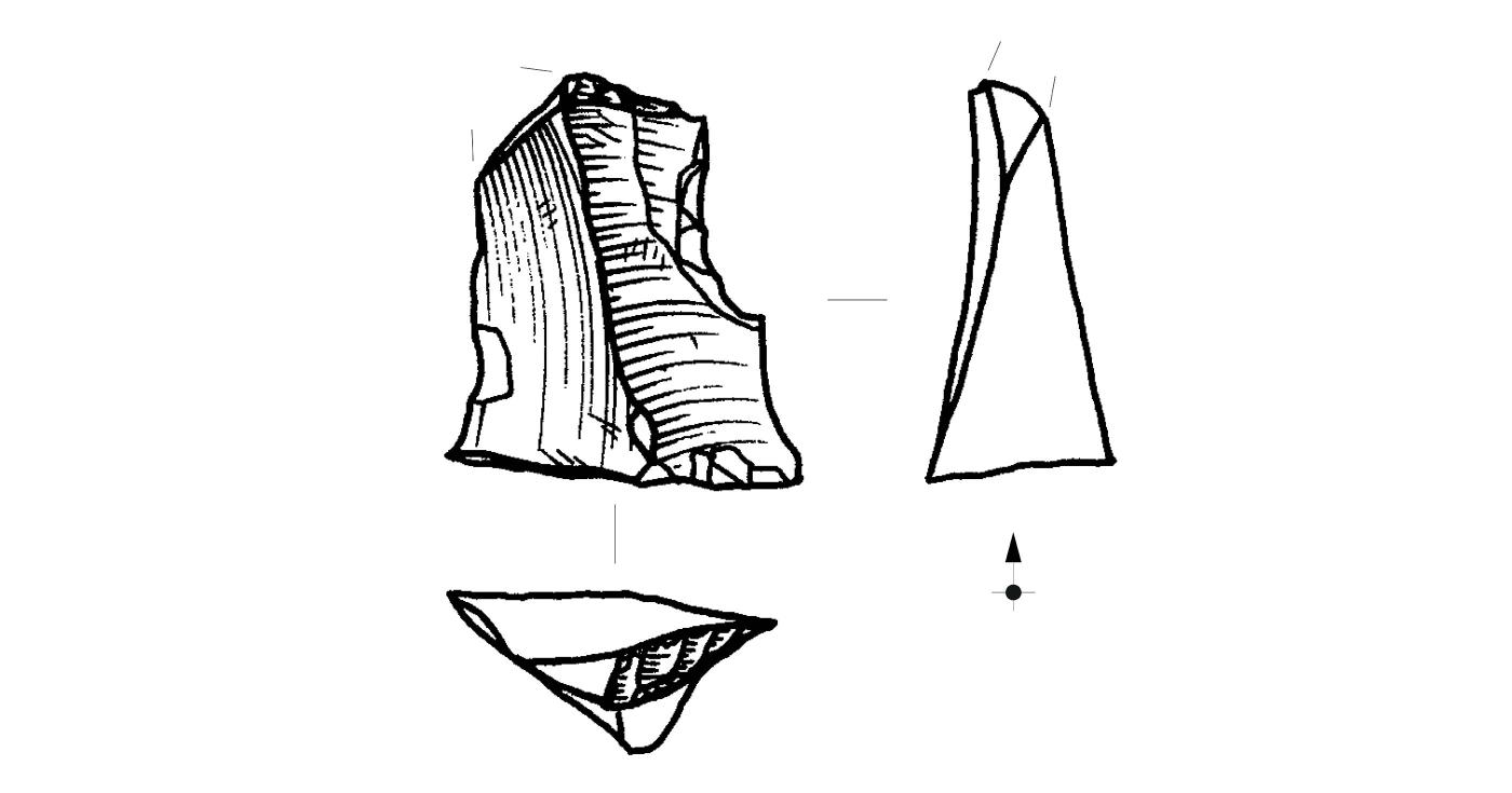 Dessin technique d'un silex de face et de profil.