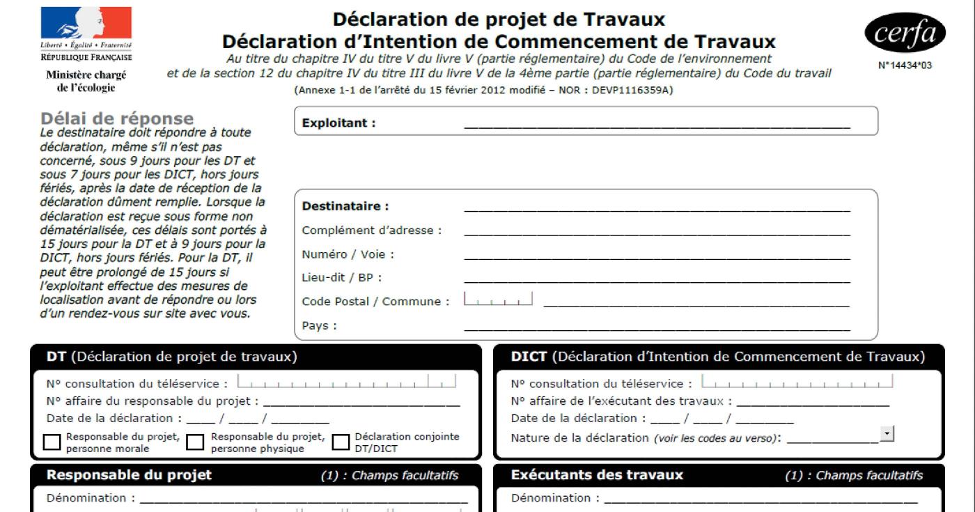 Extrait d'un formulaire officiel de déclaration de travaux.