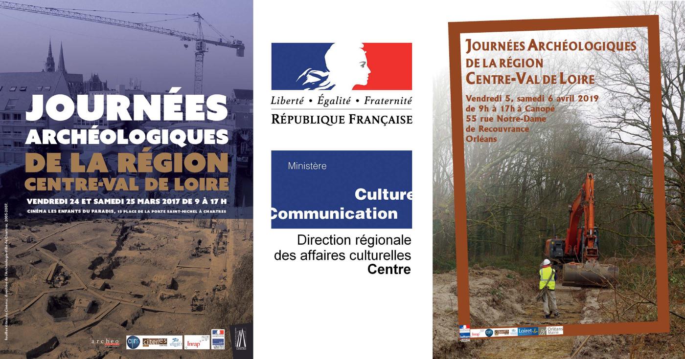 Montage de fascicules présentant deux éditions des Journées archéologiques en région Centre Val de Loire.