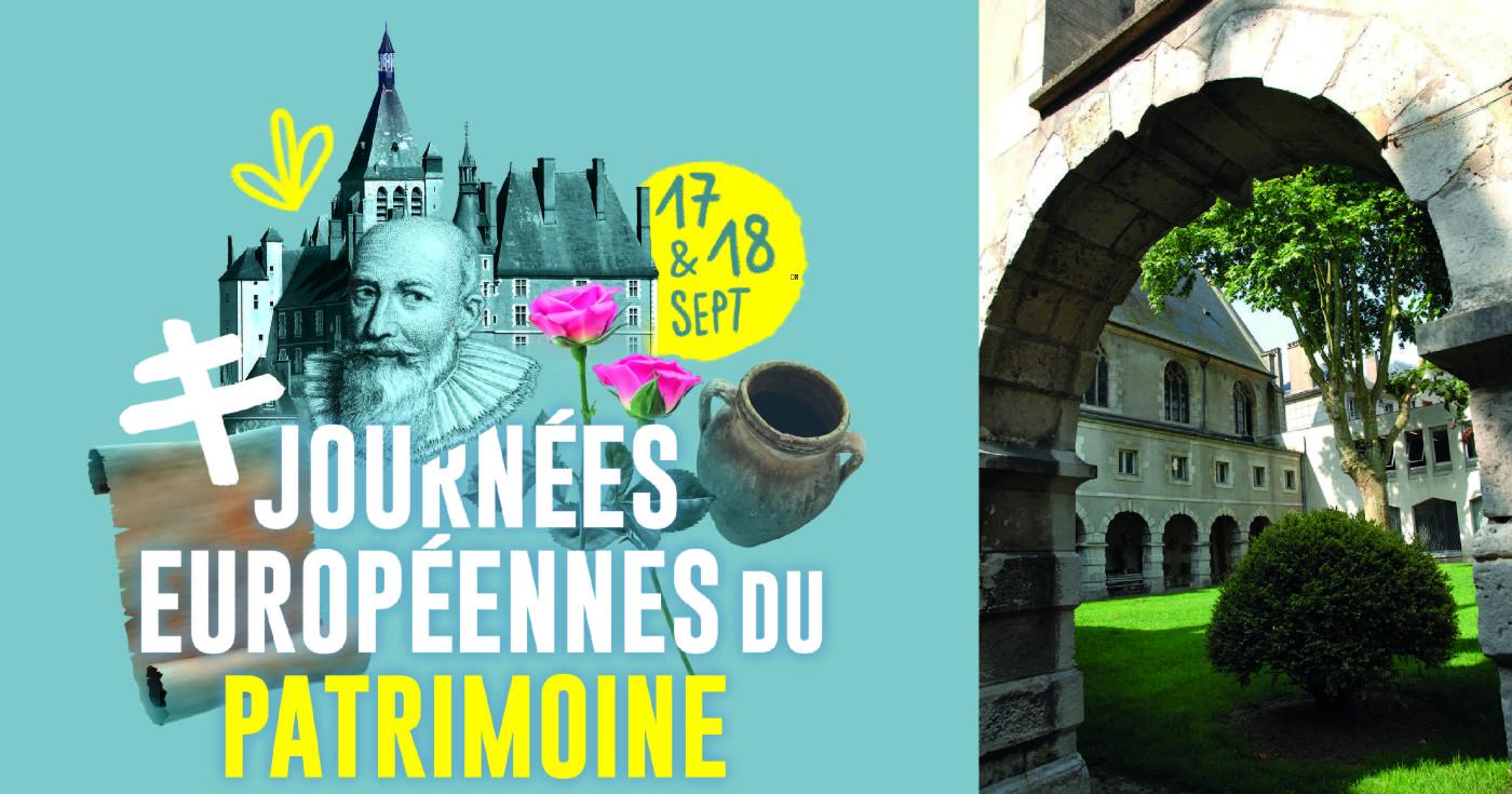 Affiche des Journées du Patrimoine  2022 accompagnée d'une photo de cloître.